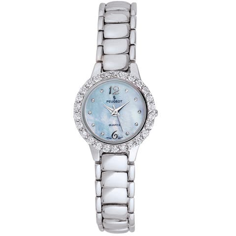 Women's Round Crystal Bezel Light Blue Dial Bracelet Watch