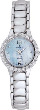 Peugeot Women's Round Crystal Bezel Light Blue Dial Bracelet Watch