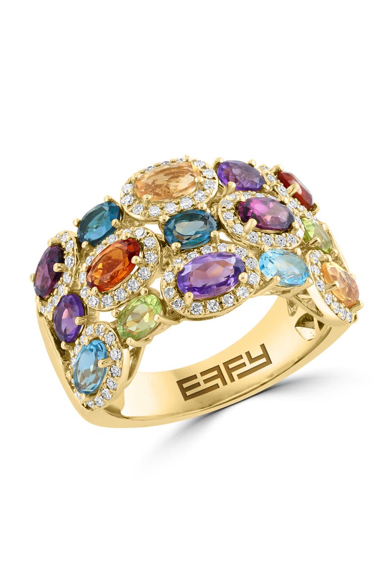 14K Yellow Gold Multi-Gemstone Diamond Gallery Ring, Main, color, 14K Gold