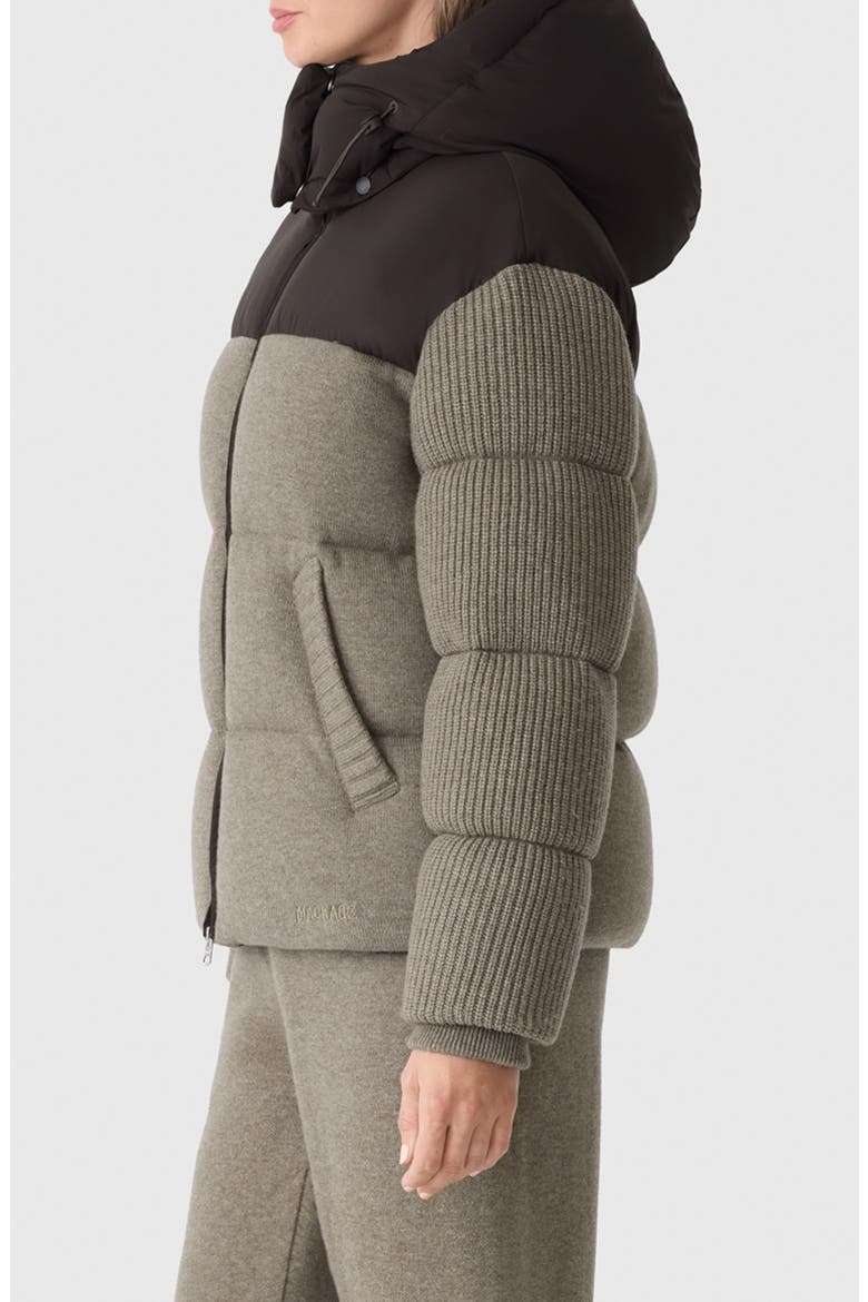 Greer Mixed Media Wool & Cashmere Blend Hooded Down Jacket, Alternate, color, COFFEE