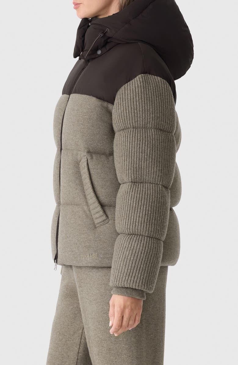 Mackage Greer Mixed Media Wool & Cashmere Blend Hooded Down Jacket, Alternate, color, Coffee