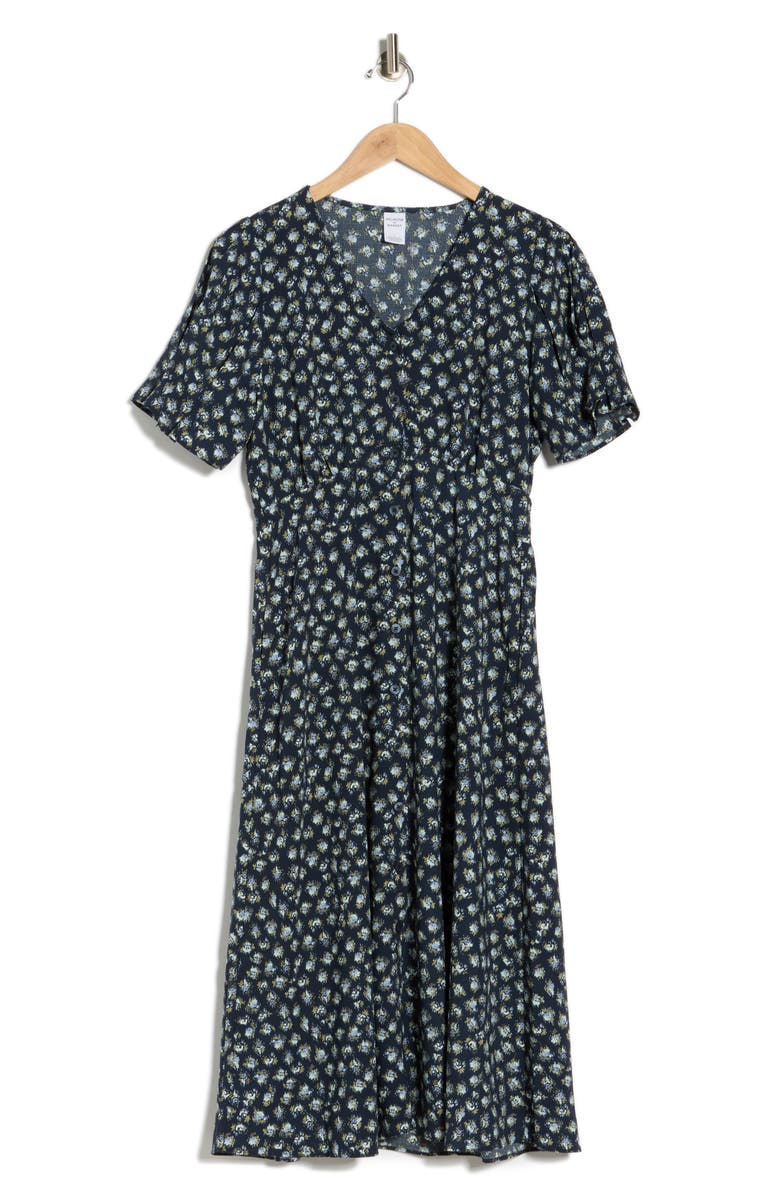 Melrose and Market Short Sleeve Button Front Dress, Alternate, color, Navy- Blue Elise Floral