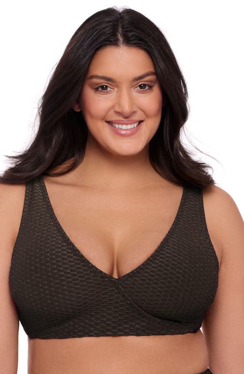 Supportive and Sculpting Grid-Textured Wrap Bralette Swimsuit Top