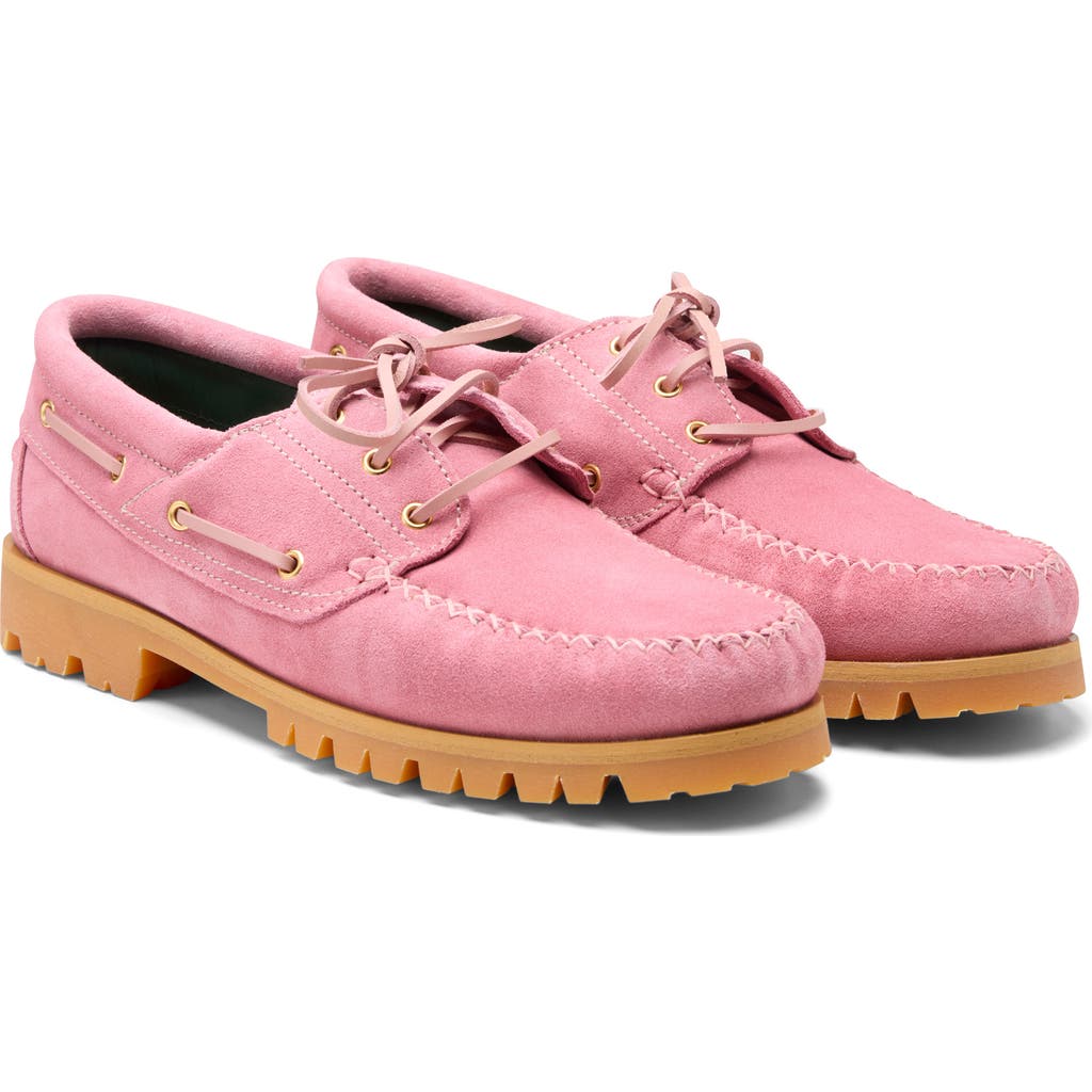 Vinny's Lug Sole Suede Boat Shoes Pink Suede
