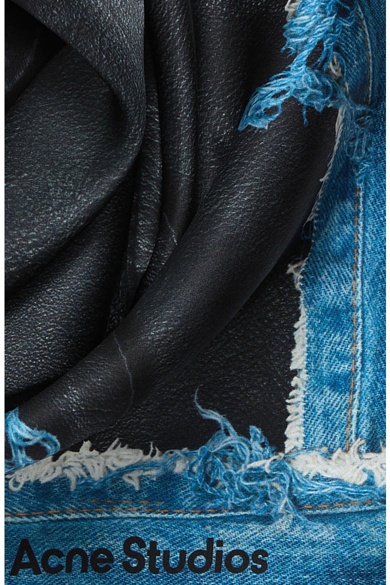 Vasco Denim Skeleton Trompe l'Oeil Silk Scarf, Alternate, color, BLACK/ BLUE