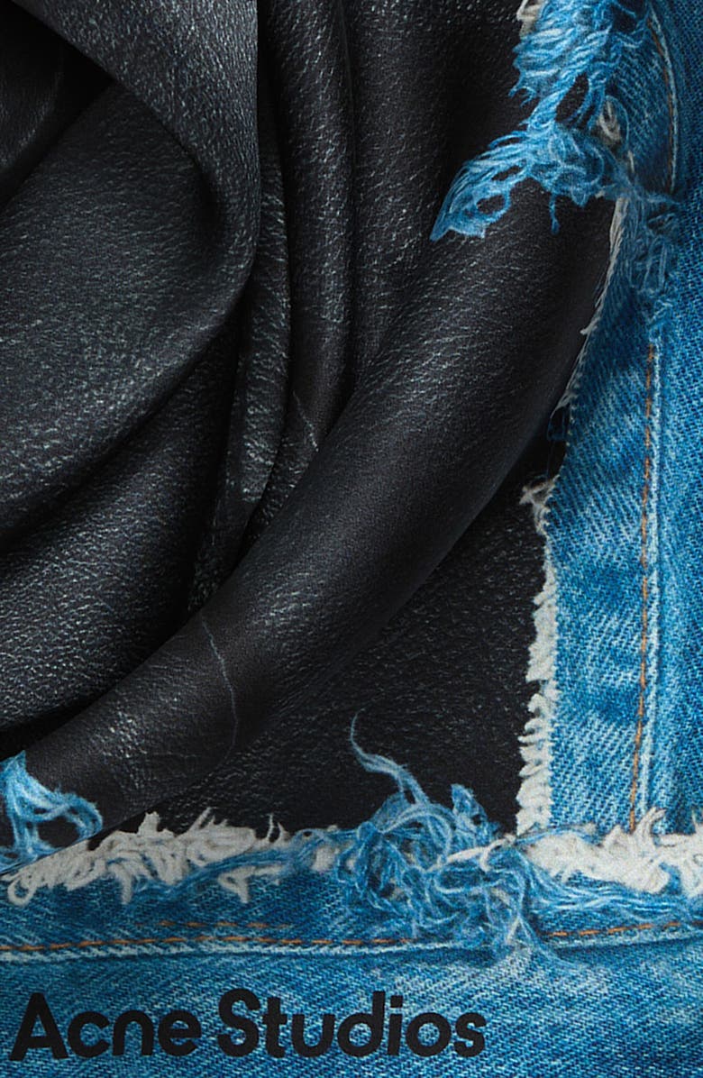 Acne Studios Vasco Denim Skeleton Trompe l'Oeil Silk Scarf, Alternate, color, Black/ Blue