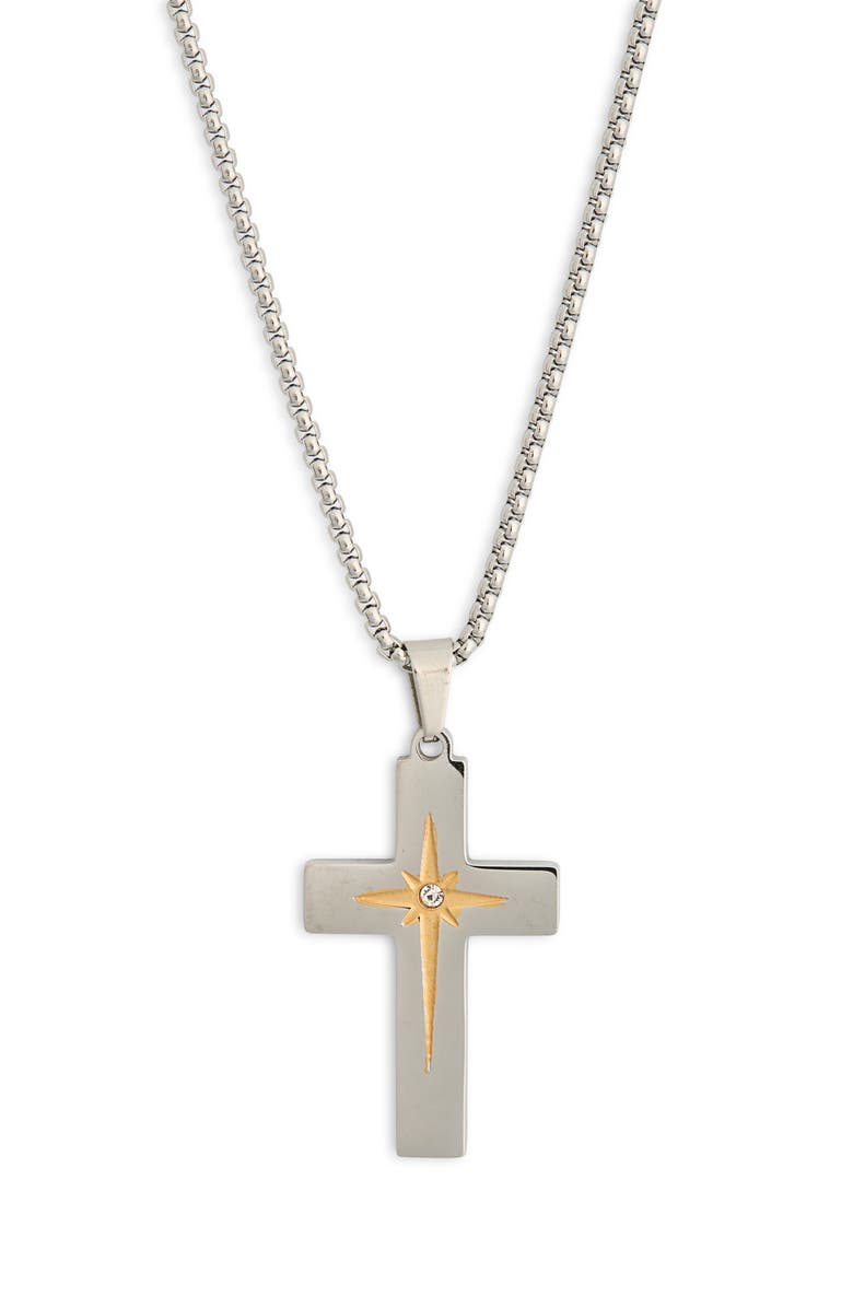 EYE CANDY LOS ANGELES Men's Nathan North Star Cross Pendant Necklace, Main, color, Silver