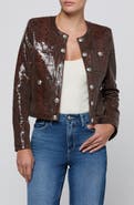 L'AGENCE Jayde Snake Embossed Leather Collarless Jacket
