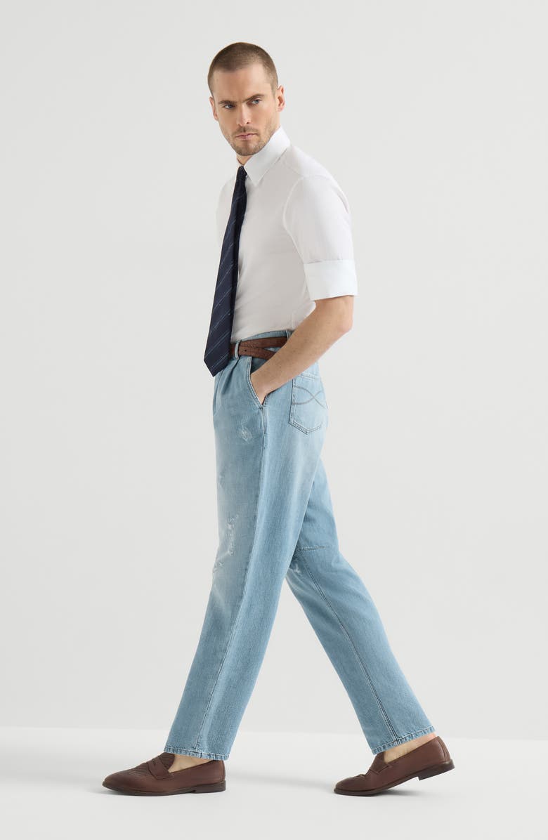 Brunello Cucinelli Denim trousers with rips, Alternate, color, Light Blue Denim