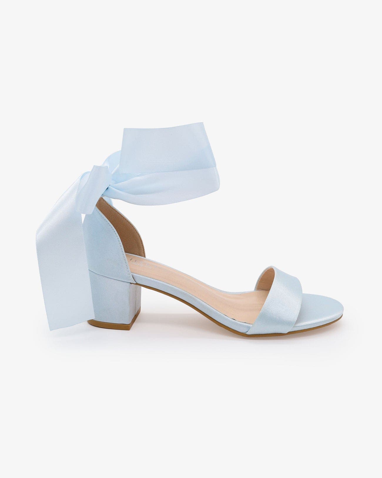 Kailee P Naomi Satin Block Heel Wedding Sandal with Wrapped Satin Ribbon Tie, Alternate, color, Light Blue