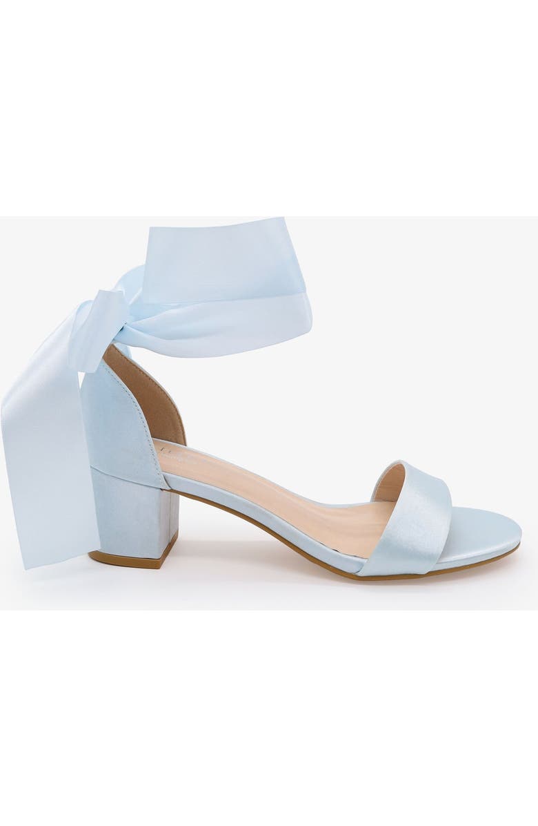 Kailee P Naomi Satin Block Heel Wedding Sandal with Wrapped Satin Ribbon Tie, Alternate, color, Light Blue