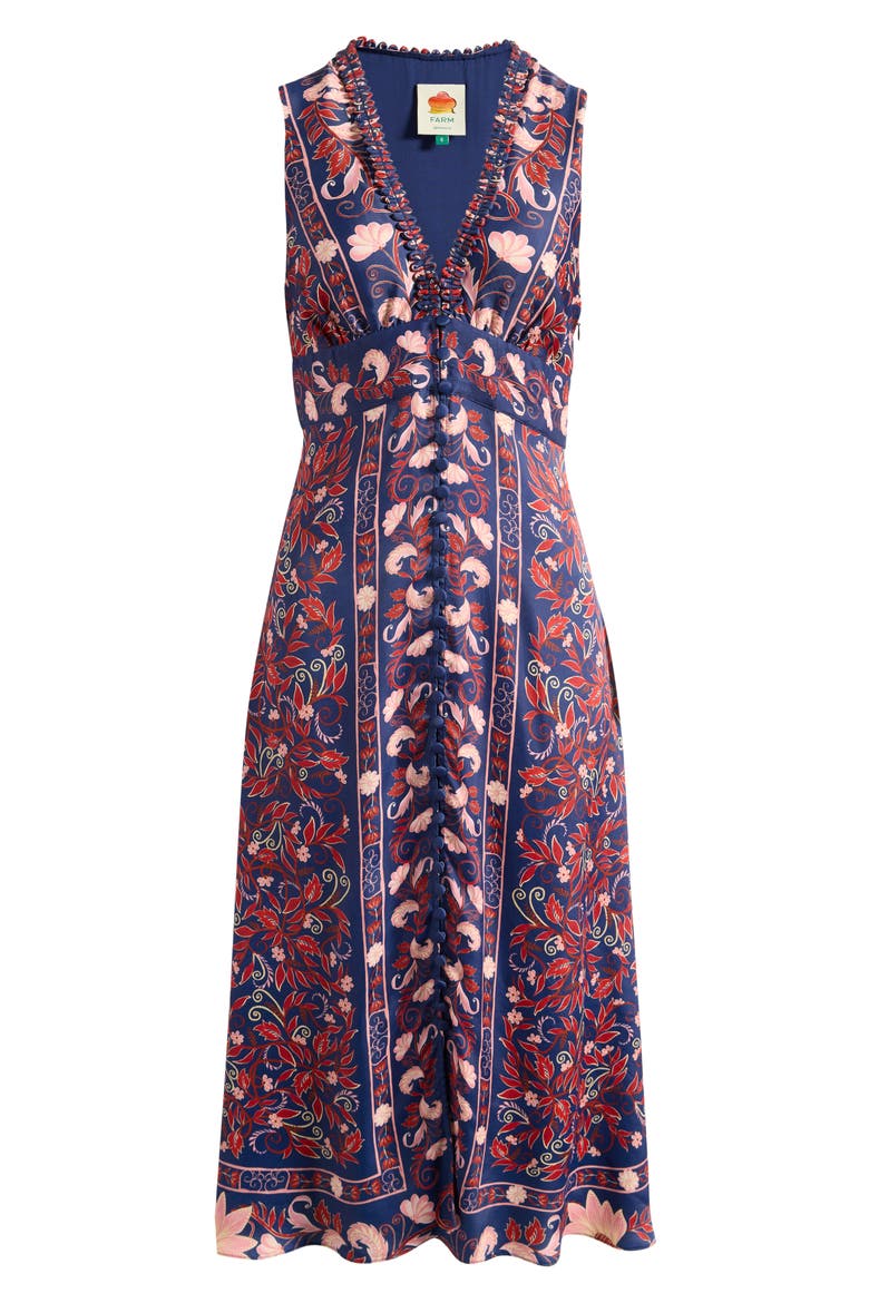 Boho Floral Scarf Print Sleeveless Midi Dress, Alternate, color, NAVY BLUE
