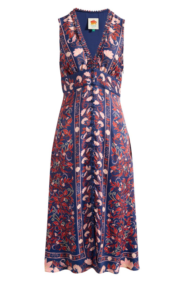 FARM Rio Boho Floral Scarf Print Sleeveless Midi Dress, Alternate, color, Navy Blue