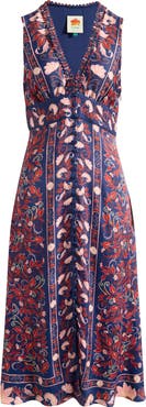 FARM Rio Boho Floral Scarf Print Sleeveless Midi Dress