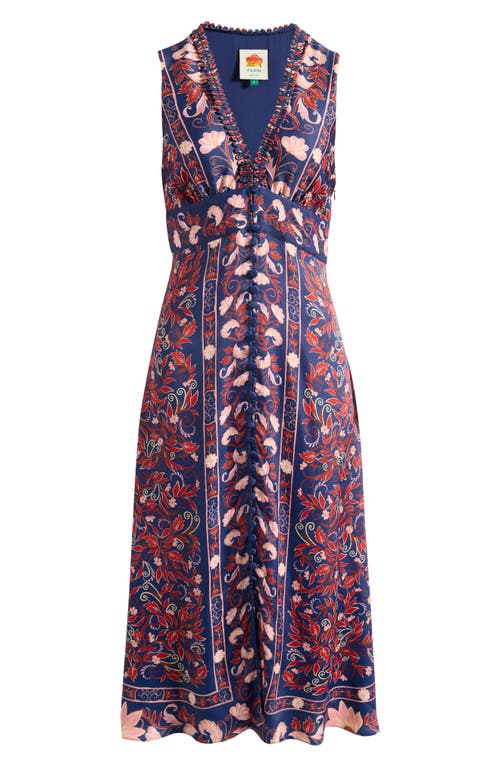Farm Rio Boho Floral Scarf Print Sleeveless Midi Dress In Blue