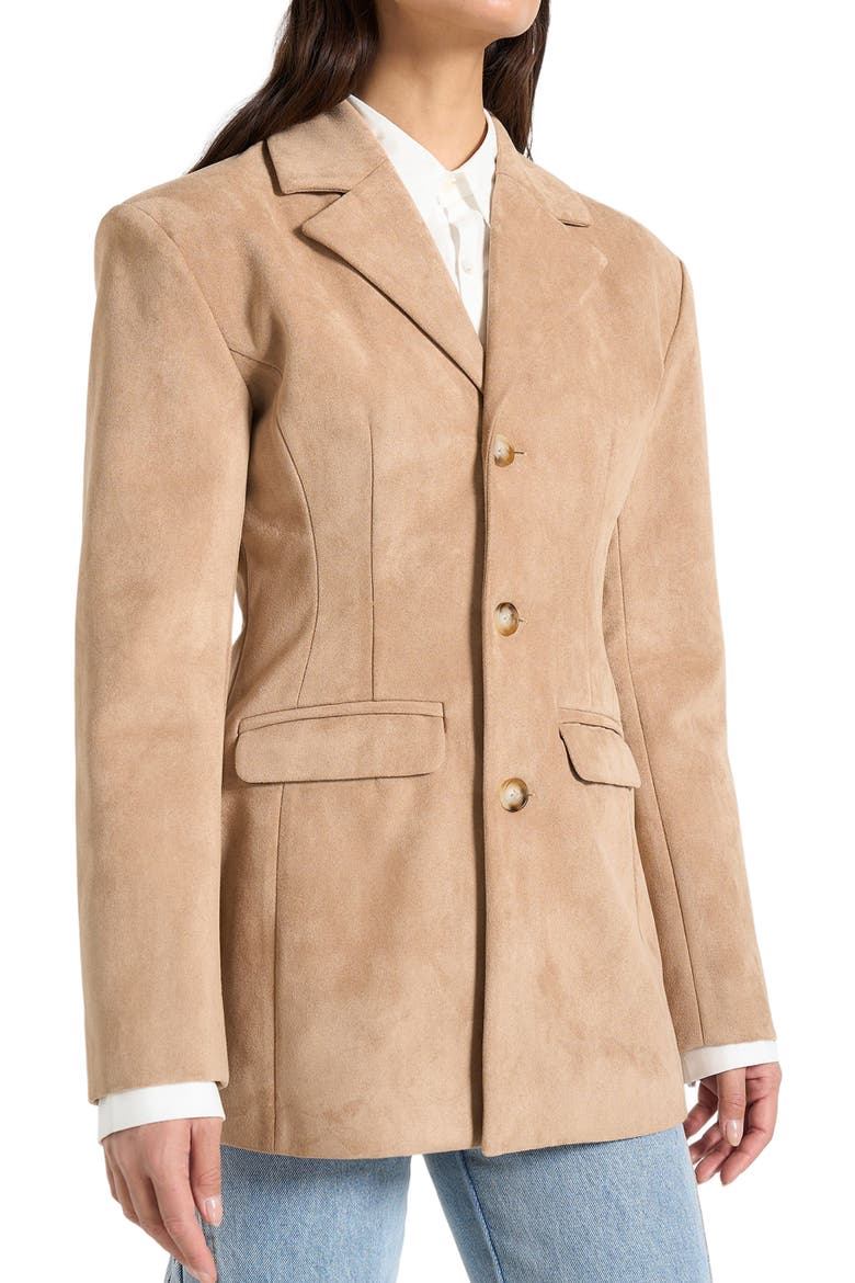 Claire Suede Wide Shoulder Cinch Waist Blazer, Alternate, color, Beige