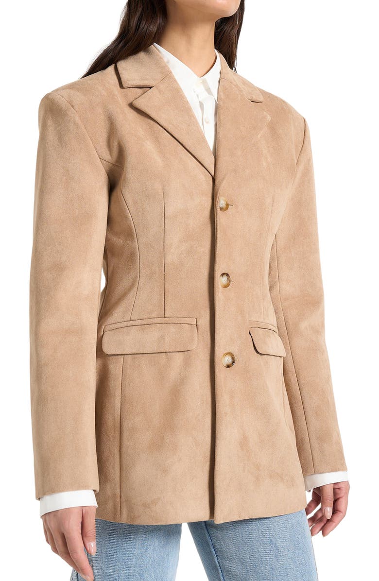 Manière De Voir Claire Suede Wide Shoulder Cinch Waist Blazer, Alternate, color, Beige