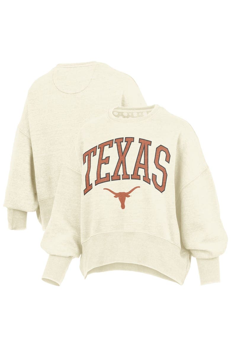 Women's Pressbox Natural Texas Longhorns Oversized Waist-Length Crewneck Sweatshirt, Main, color, Natural