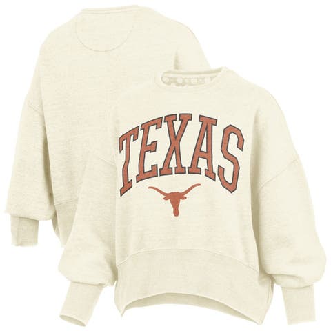 Women's Pressbox Natural Texas Longhorns Oversized Waist-Length Crewneck Sweatshirt