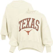 PRESSBOX Women's Pressbox Natural Texas Longhorns Oversized Waist-Length Crewneck Sweatshirt