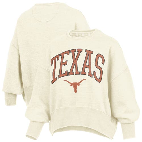 Pressbox Natural Texas Longhorns Oversized Waist-length Crewneck Sweatshirt In Brown