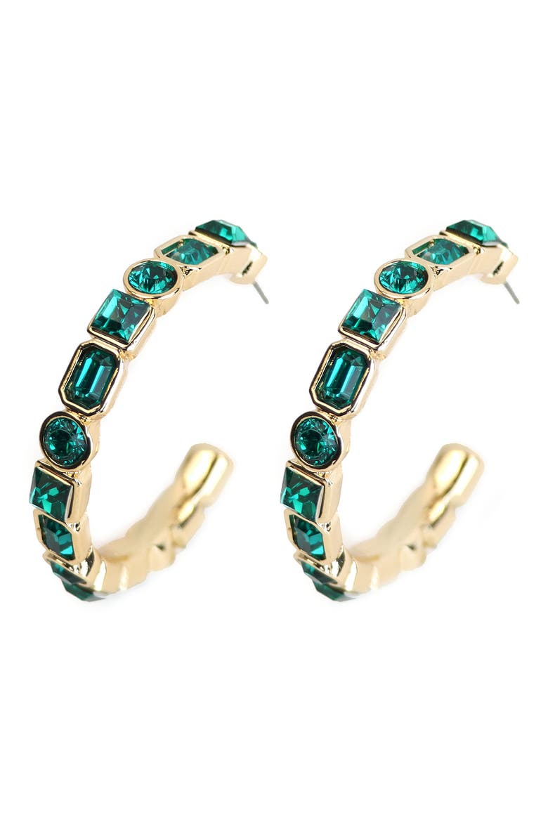 Crystal Hoop Earrings, Main, color, GREEN