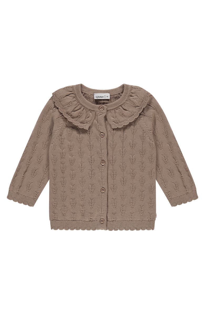 BABYFACE Heart Pointelle Collar Cardigan, Main, color, Sepia