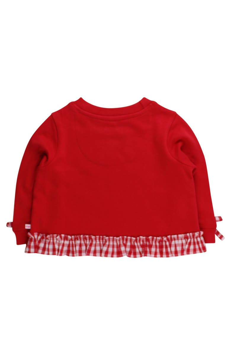 RuffleButts Applique Ruffle Bow Sweatshirt, Alternate, color, Heart Red Gingham