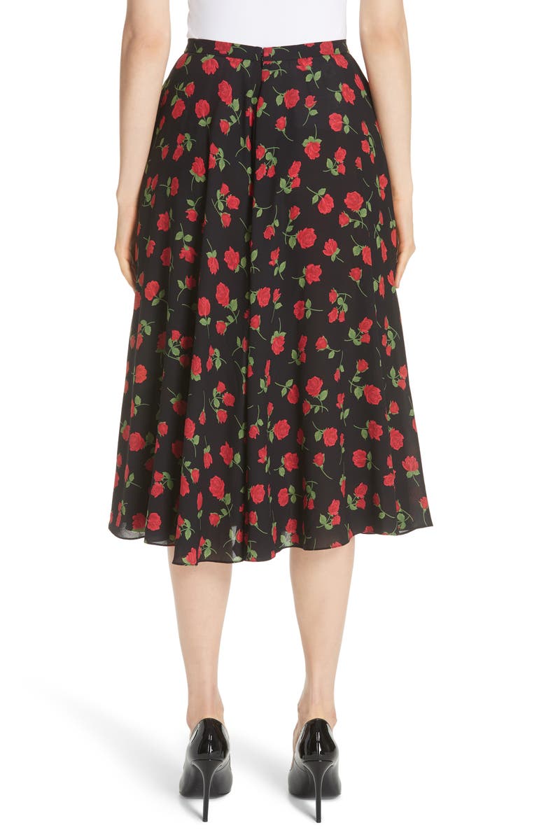 Michael Kors Rose Print Silk Georgette Dance Skirt, Alternate, color, 