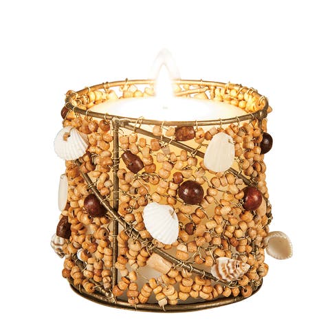 Natural Beaded Votive Holder Decor