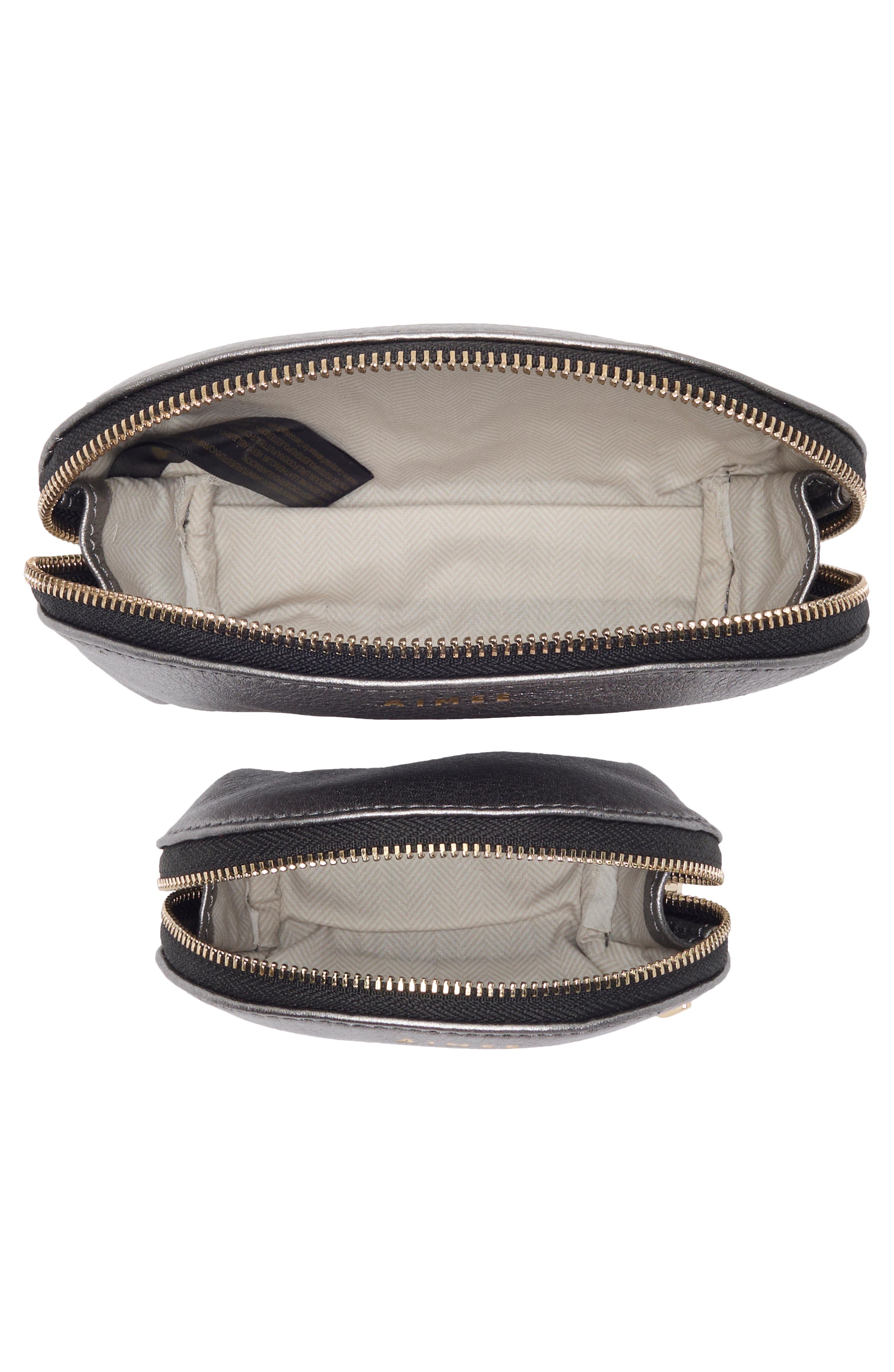 Set of 2 Metallic Leather Zip Pouches, Alternate, color, PEWTER METALLIC