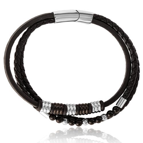 Lucky Brand Stainless Steel Triple Row Black Cord Bracelet In Gold