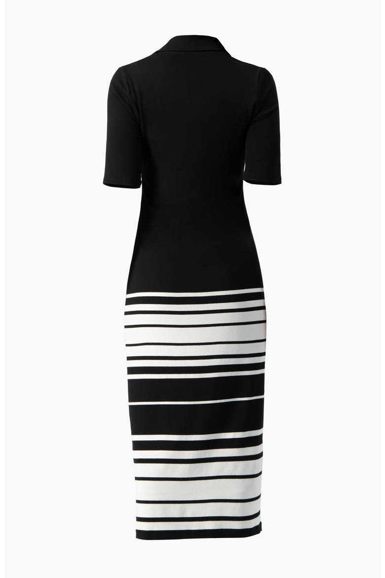 Colorblock Stripe Polo-Neck Knit Fitted Midi Dress, Alternate, color, Black