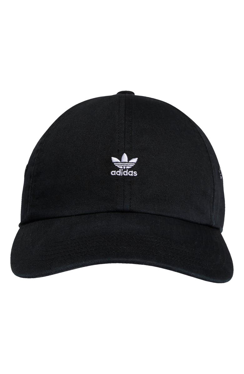 adidas Originals Mini Trefoil Relaxed Strap Back Hat, Alternate, color, Black/ White