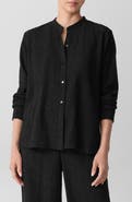Eileen Fisher Crinkled Mandarin Collar Button-Up Shirt