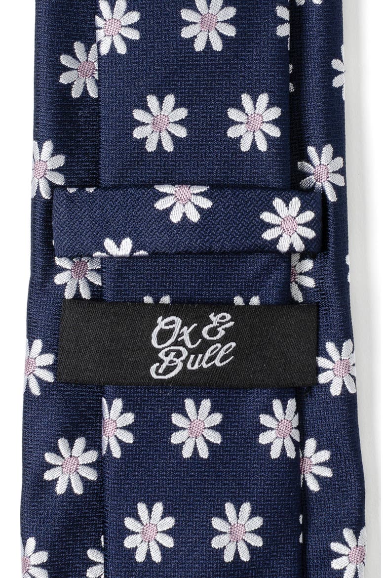 Daisy Floral Silk Tie, Alternate, color, NAVY