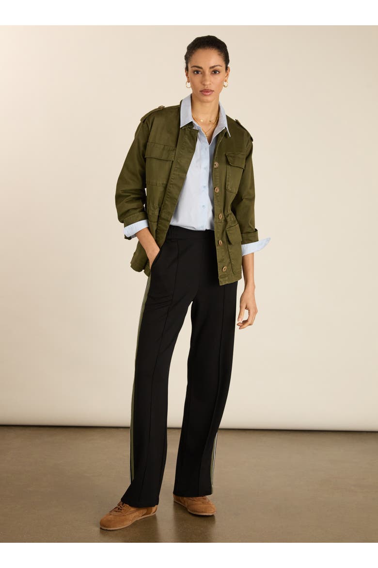 Marjorie Side Stripe Ponte Trousers, Main, color, Caviar Black & Khaki
