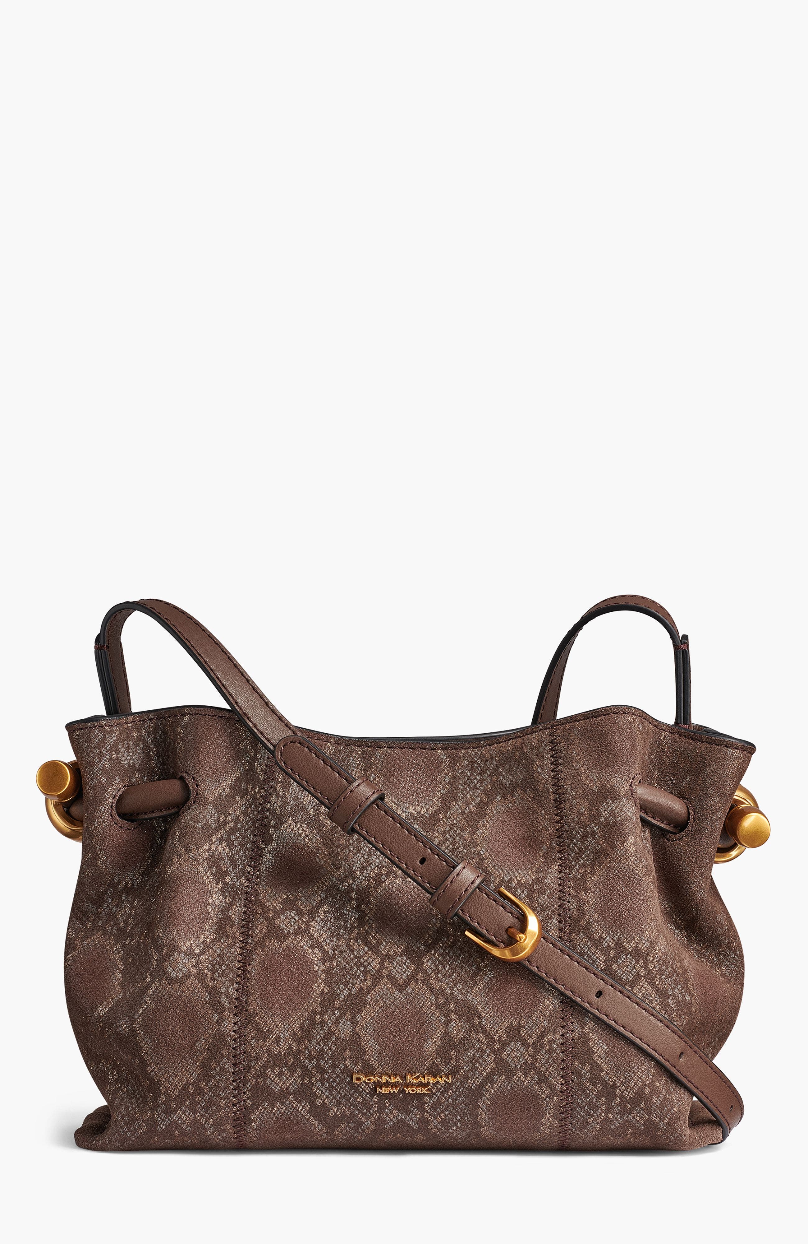 Donna Karan New York Cashmere Python Suede Crossbody, Main, color, Brown Multi