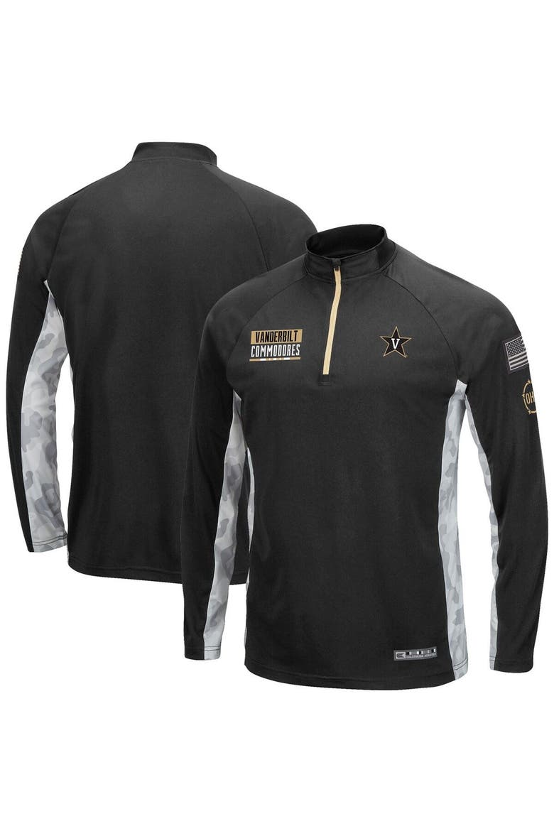 Men's Colosseum Black/Camo Vanderbilt Commodores OHT Military Appreciation Snow Cruise Raglan Quarter-Zip Top, Alternate, color, Black