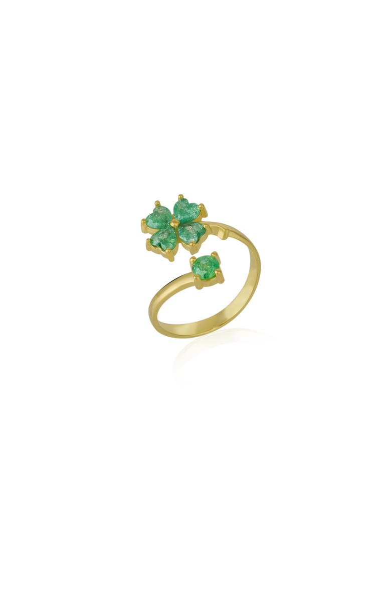 Spero London Green Four Leaves Clover Luck Ring Sterling Silver, Main, color, Gold