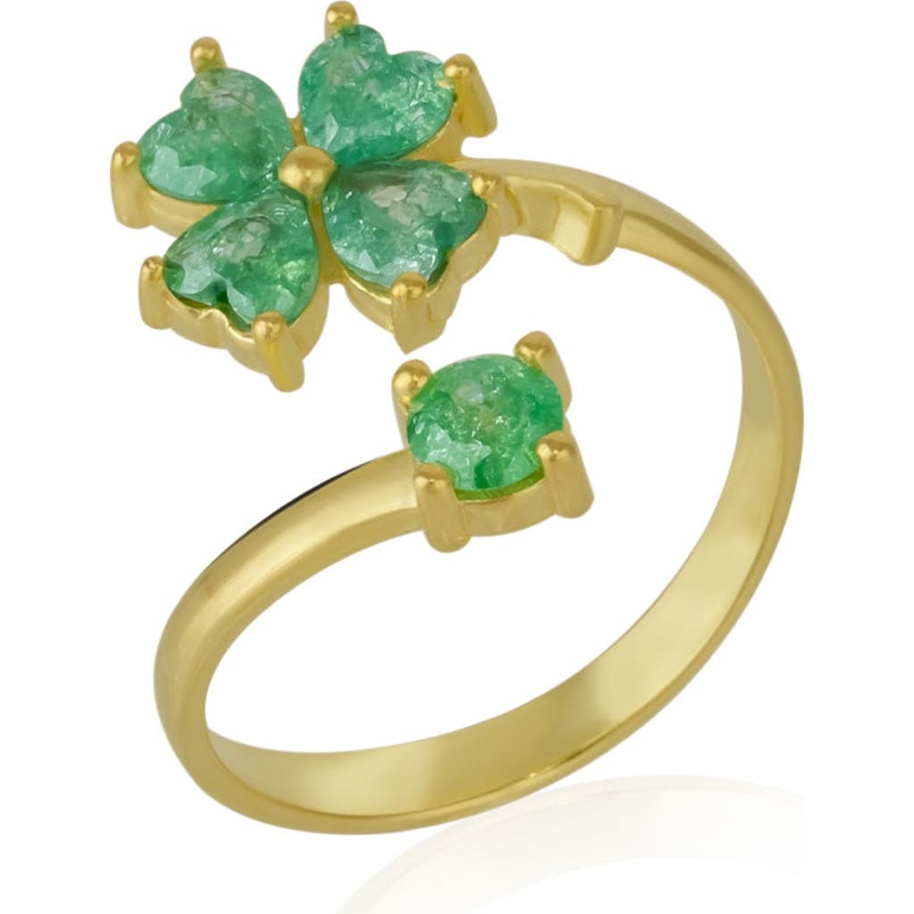 Spero London Green Four Leaves Clover Luck Ring Sterling Silver In Gold