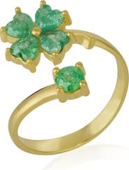 Spero London Green Four Leaves Clover Luck Ring Sterling Silver