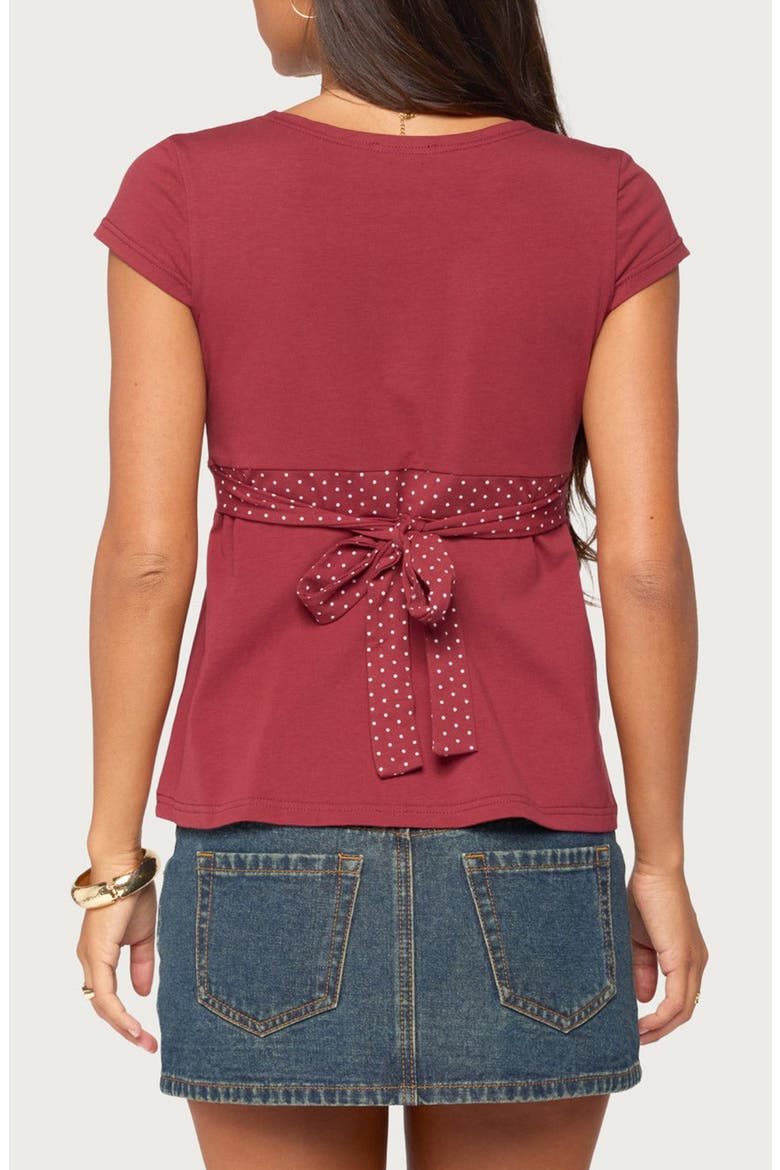 Arla Polka Dot V-Neck Top, Alternate, color, BURGUNDY