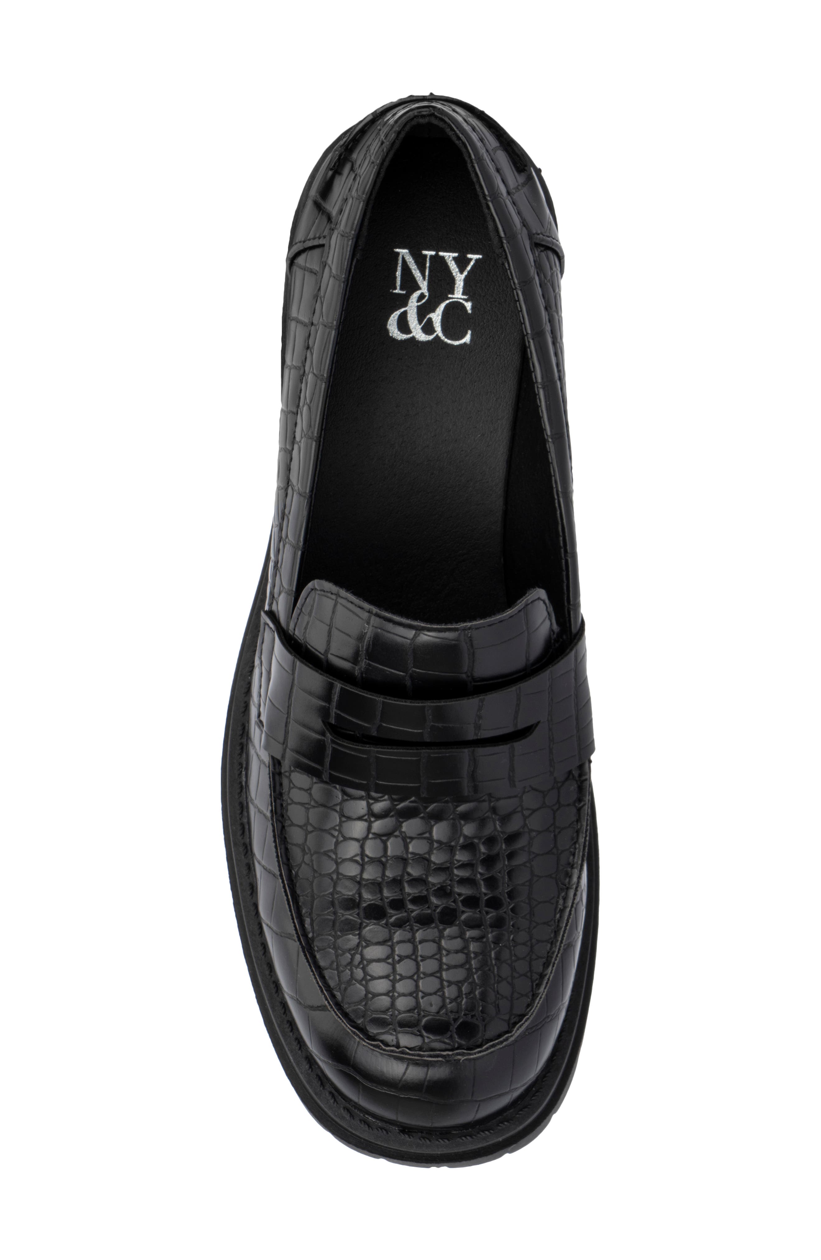 NEW YORK AND COMPANY Penni Croc Embossed Platform Loafer, Alternate, color, Black