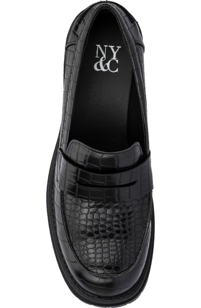 NEW YORK AND COMPANY Penni Croc Embossed Platform Loafer, Alternate, color, Black