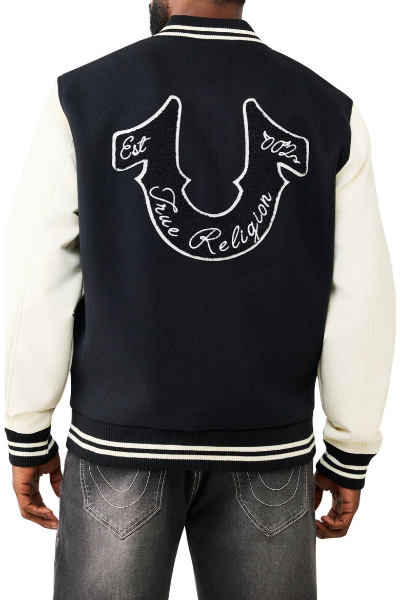 Property Of None Varsity Jacket, Alternate, color, JET BLACK/ WINTER WHITE