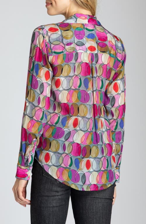 Apny Abstract Print Roll Tab Sleeve Chiffon Button-up Shirt In Multi