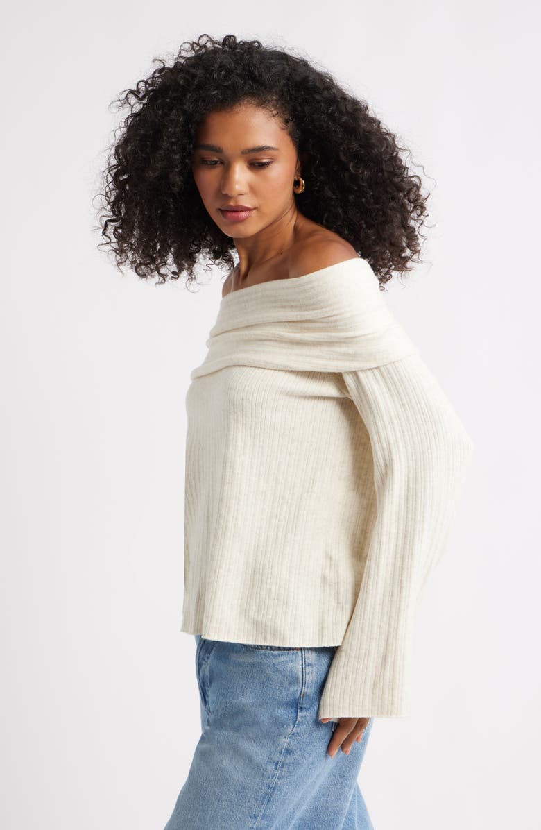 Open Edit Off the Shoulder Sweater, Alternate, color, Beige Oatmeal Light Heather