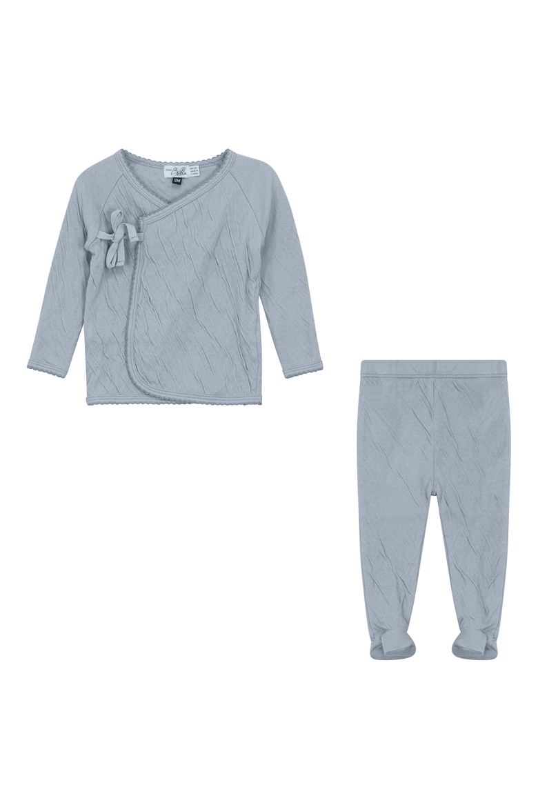 Crinkled Jersey Wrap 2 Piece Long Sleeve Top and Pants Set, Alternate, color, Blue