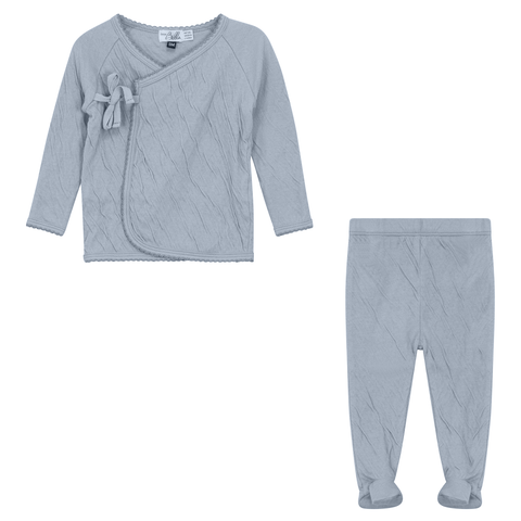 Crinkled Jersey Wrap 2 Piece Long Sleeve Top and Pants Set